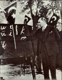 Ataturk Introducing the Turkish Alphabet to the Nation