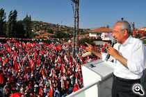 Kemal Kilicdaroglu, or 'Ghandi Kemal," has been treading lightly since coming to head Turkey's Republican People's Party (CHP) last May, but supporters hope he will provide serious opposition to the ruling Justice and Development Party (AKP). Here, Kilicdaroglu addresses a crowd of supporters at a rally last July. (Photo courtesy CHP.)