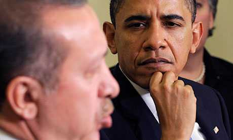 Barack Obama is listening toTayyip Erdogan attentively