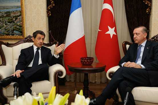 Turkish Prime Minister Recep Tayyip Erdogan, right, and French President Nicolas Sarkozy during a bilateral meeting in Ankara, Turkey, on Feb. 25, 2011.