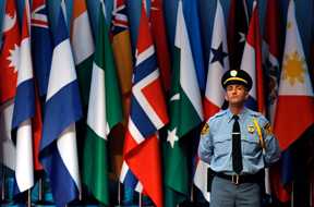 A security officer stands guard during the opening session of the 4th UN conference on the Least Developed Countries in Istanbul. [Reuters]