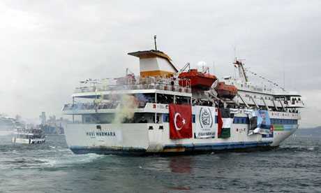 The Mavi Marmara, carrying pro-Palestinian peace activists, leaves Istanbul on its fateful voyage to Gaza. Photograph: Reuters