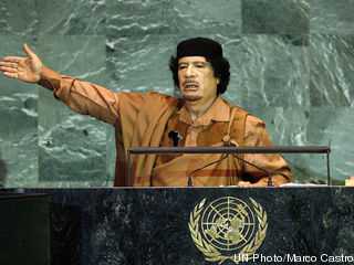 Muammar Qaddafi addressed the general debate of the sixty-fourth session of the General Assembly on September 23, 2009.