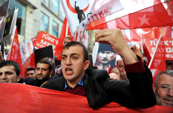 Ozan Kose/Agence France-Presse — Getty ImagesTurkish nationalists marched on Sunday to protest the peace talks.