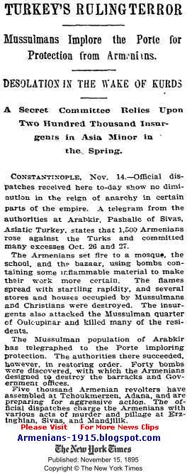 5000 Armenian Revolters in Adana Preparing For Aggressive Action NY Times 15 Nov 1895