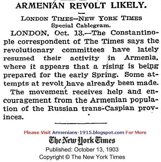 Armenian Revolt NY Times 13 Oct 1903