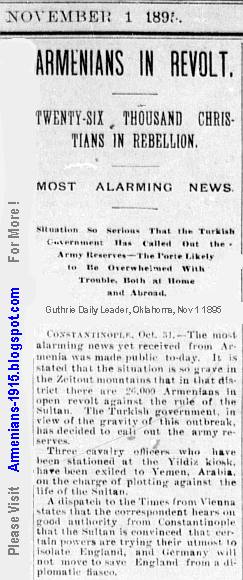 Armenians 26000 Christians In Revolt Guthrie Daily Leader Oklahoma Nov 1 1895