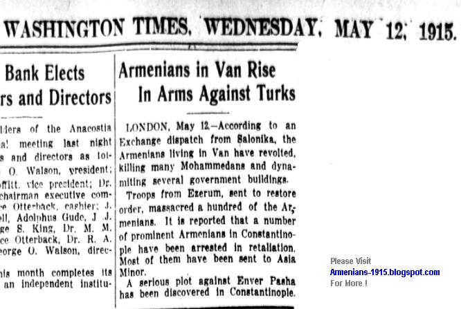 Armenians In Van Rise In Arms Against Turks Washington Times May 12 1915