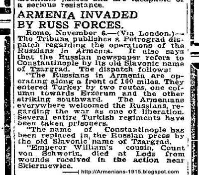 Atlanta Constitution 1914 11 07x Welcomed Russians in Armenia Entered Turkey