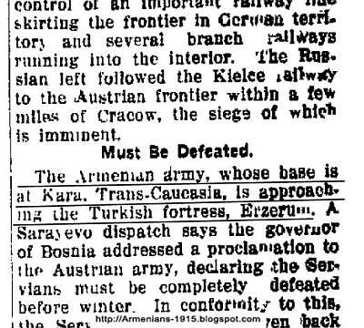 Bismarck Daily Tribune 1914 11 13 Armenian Army Approaching Erzerum