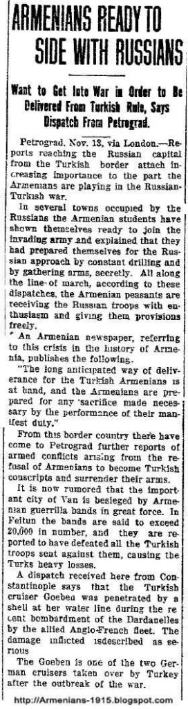 Elyria Evening Telegram 1914 11 13 Armenians Ready To Side With Russians