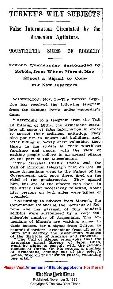 False Info Circulated By The Armenian Agitators NYT Nov 3 1895