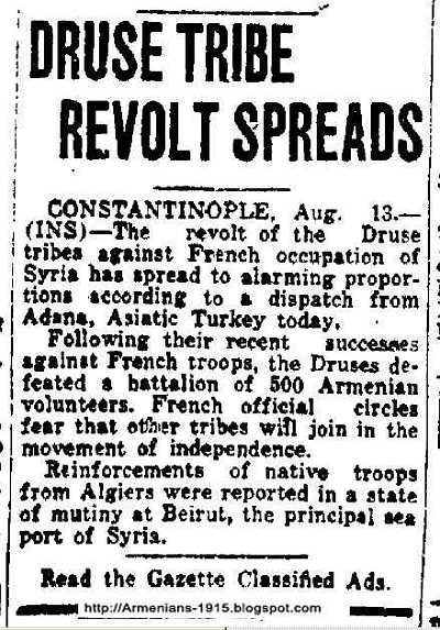 Indiana Evening Gazette 1925 August 13x Druse Tribe Revolt Spreads