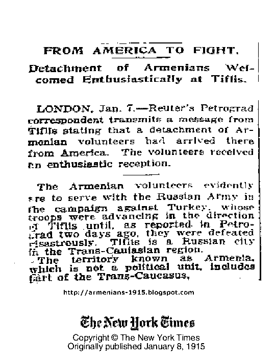 January 8 1915 Fridayx Armenians From America Arrived In Tiflis To Serve With The Russian Army Against Turkey