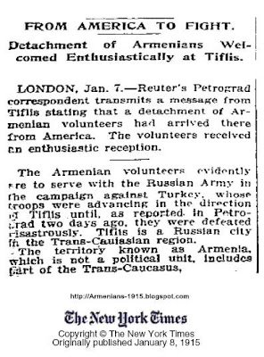 January 8 1915 Tuesday NYT Armenians From America To Fight NYT 1915 January 8