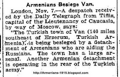 Manitoba Free Press 1914 November 7 1914 Armenians Aiding Russians Besiege Turkish Town Van