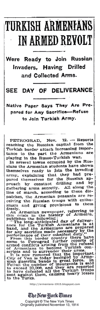 November 13 1914 Fri turkish armenians refuse to join turkish army