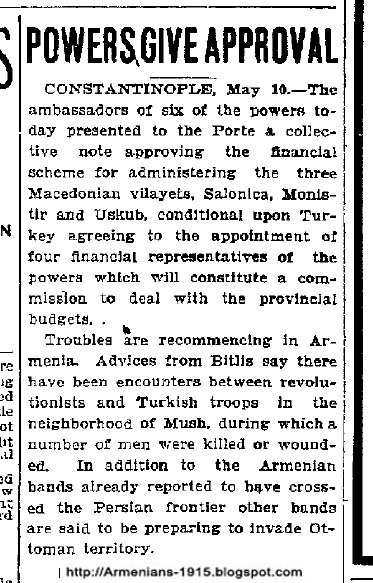 Oakland Tribune May 10 1905x Armenian Bands Preparing To Invade Ottoman Territory