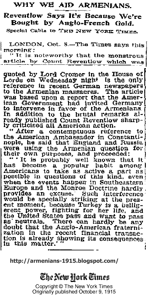 October91915Saturday Why We Aid Armenians Its Because Were Bought by Anglo French Gold