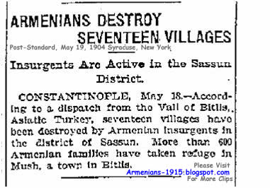 Post Standard Syracuse New York 19 May 1904 Armenians Destroy Seventeen Villages Insurgents Are Active In Sassun Area