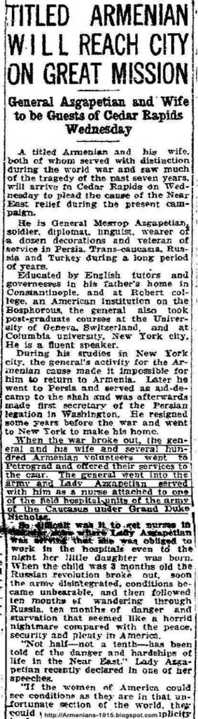 Republican And Times 1922 02 0 x Istanbul Robert College Educated General Mesrob Azgapetian Titled For His War Services Against Turkey