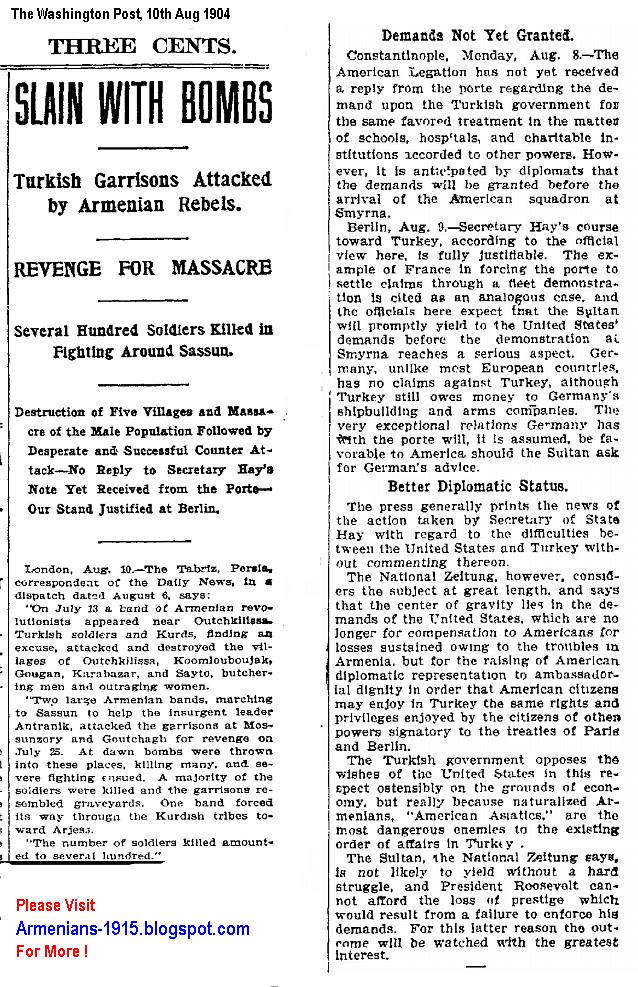 Turkish Garrisons Attacked By Armenian Rebels Washington Post 10th Aug 1904