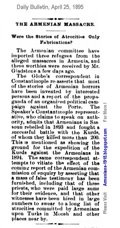 Were The Armenian Stories Of Atrocities Only Fabrications Daily Bulletin April 25 1895