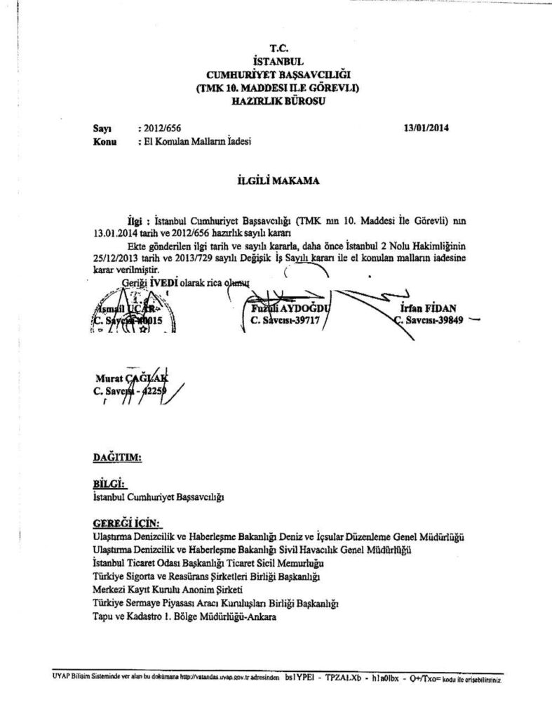 13.01.2014 23:31Rüşvet ve yolsuzluk operasyonu sonrası 25 Aralık'ta başlatılan ikinci soruşturma çerçevesinde 7 işadamının ve 2 şirketin mallarına tedbir konma kararı verilmişti. - 20140113 1