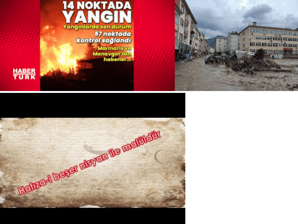 17 Ağustos 1999 Depreminden bu yana 22 yıl geçti.Yaşamını yitirenlere rahmet, geride bıraktıklarına, sekelli olarak yaşamına sürdürenlere sabır, kolaylıklar.... “Hafıza-i beşer nisyan ile malüldür.” sözü bir kez daha gerçekliğini gösterdi.17.8.2021Salı  - hafiza unutma sel yangin