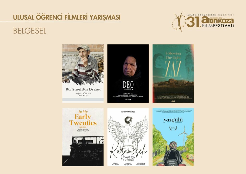 31. Uluslararası Adana Altın Koza Film Festivali'nin kısa film yarışmalarında finale kalan filmler açıklandı. Kısa filme verdiği özen ve değeri bu yıl da sürdüren festivalin Uluslararası Kısa Film Yarışması, Adana Kısa Film Yarışması ve Öğrenci Kısa Film Yarışması'nda toplam 51 kısa film, jüri karşısına çıkacak. - AdanaFF 2024 Ulusal Ogrenci Filmleri Yarismasi Belgesel