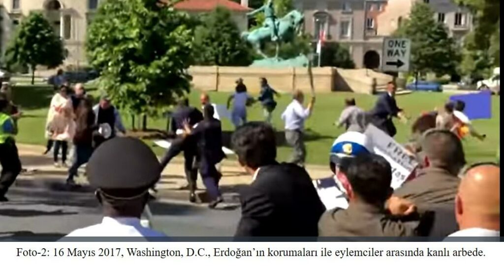 YURT-DIŞI SEYAHATLARINDA SALTANAT, BİR GEÇMİŞE VURGU, VE DÜŞÜNCELER - Washington protestocular ve Erdoganin destekcileri korumalari arasinda bir arbede yasandi