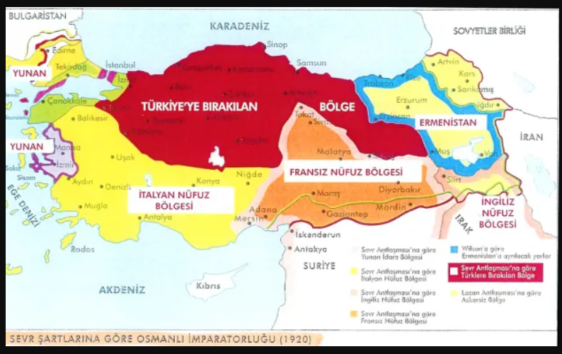 10 Ağustos 1920 tarihinde İtilaf Devletleri’nce(*), cebren, milli utanç belgesini Osmanlı Heyeti’ne imzalattırılmıştı! - sevr haritasi