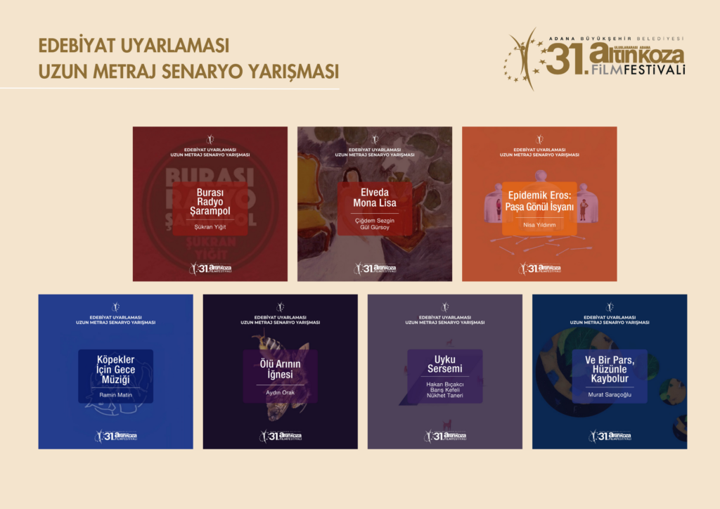 31. Uluslararası Adana Altın Koza Film Festivali’nin bu yıl ilkini düzenlediği Edebiyat Uyarlaması Uzun Metraj Senaryo Yarışması’nın finalistleri açıklandı. 53 başvurunun olduğu yarışmada 7 senaryo, Anna Maria Aslanoğlu, Mine Söğüt ve Seren Yüce’den oluşan jürinin karşısına çıkacak. - Adana Altin Koza FF 2024 Edebiyat Uyarlamasi Uzun Metraj Senaryo Yarismasi