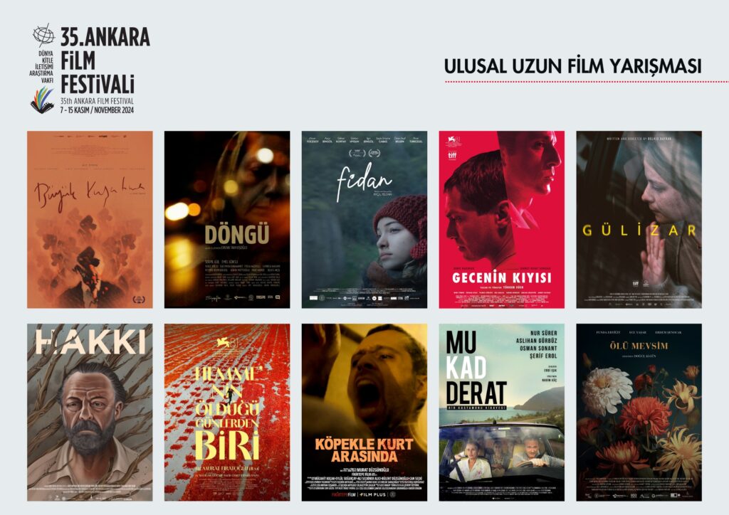 7-15 Kasım tarihlerinde gerçekleşecek 35. Ankara Film Festivali'nin Ulusal Uzun Film Yarışması'nın filmleri belli oldu. Bu yıl 45 filmin başvurduğu festivalde finale kalan 10 film, Onur Saylak başkanlığındaki jürinin karşısına çıkacak. - AnkaraFF 2024 Ulusal Uzun Film Yarismasi Finalistler