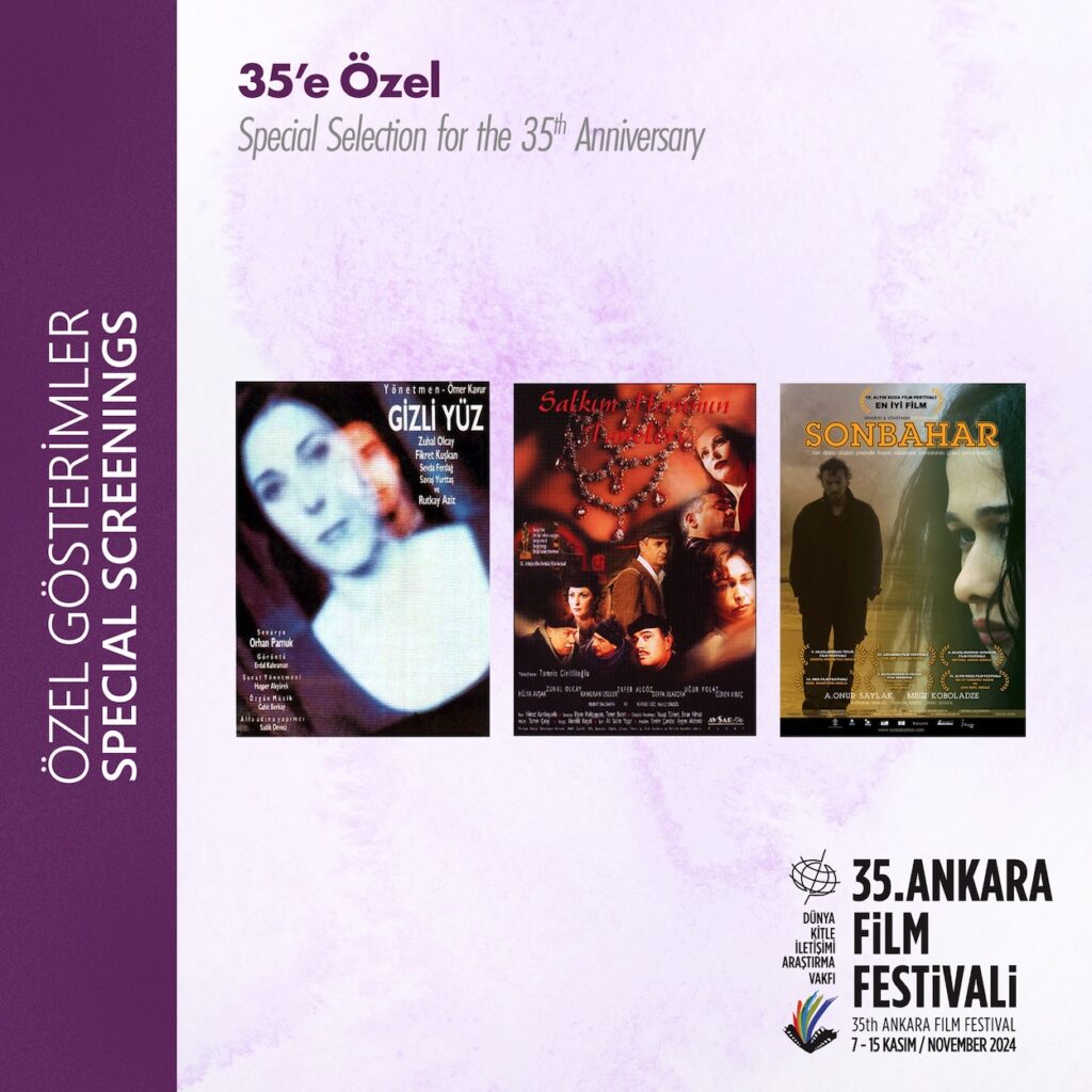 7 Kasım'da başlayacak ve 35. yılını kutlayacak Ankara Film Festivali'nin "35'e Özel" seçkisi, festival tarihinde En İyi Film Ödülü'nü almış üç filmi yıllar sonra yeniden izleyiciyle buluşturuyor. Seçkide, Ömer Kavur'un "Gizli Yüz" (1991), Tomris Giritlioğlu'nun "Salkım Hanım'ın Taneleri (1999) ve Özcan Alper'in "Sonbahar"(2008) adlı filmleri yer alıyor. - AnkaraFF 35e Ozel